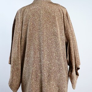 silk kimono haori jacket, brown tea textured print kimono jacket, up-cycled jacket immagine 8