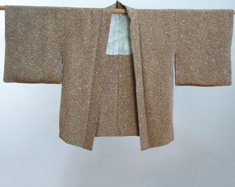 silk kimono haori jacket, brown tea textured print kimono jacket, up-cycled jacket