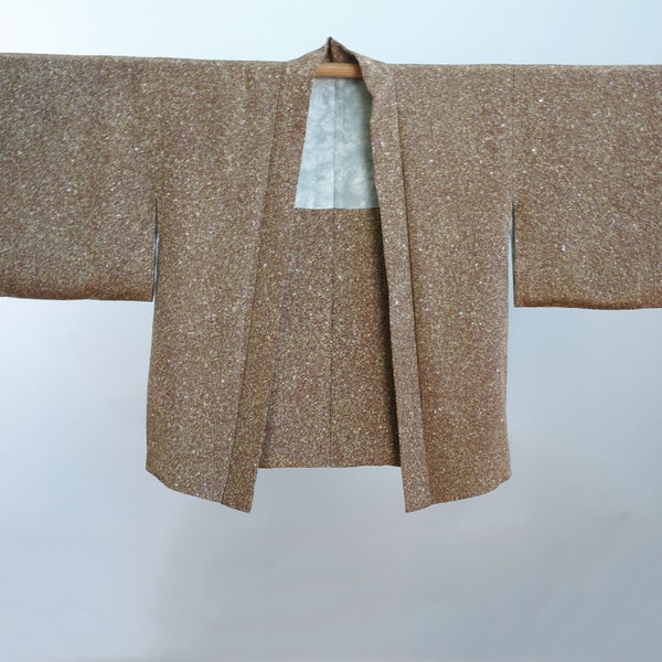 silk kimono haori jacket, brown tea textured print kimono jacket, up-cycled jacket