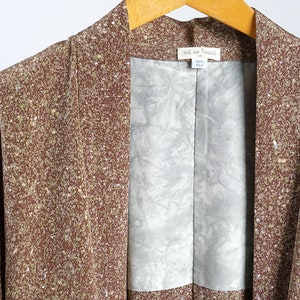 silk kimono haori jacket, brown tea textured print kimono jacket, up-cycled jacket immagine 2