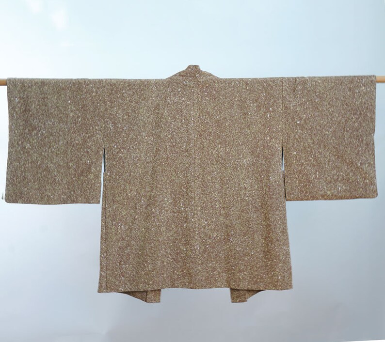 silk kimono haori jacket, brown tea textured print kimono jacket, up-cycled jacket immagine 9