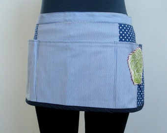vendor craft apron with 3 pockets - adjustable half apron with metal D rings - utility apron for teachers, florists, film crew