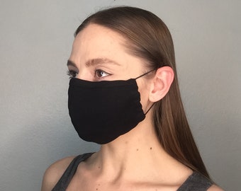 women's face mask with nose wire - black mask 100% cotton - washable and breathable - made in USA