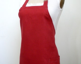 brick red linen apron with stamped turnip logo - chef's apron - florist's apron - teaching kitchen on zoom - made in USA - bakery shop