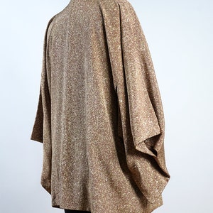 silk kimono haori jacket, brown tea textured print kimono jacket, up-cycled jacket immagine 7