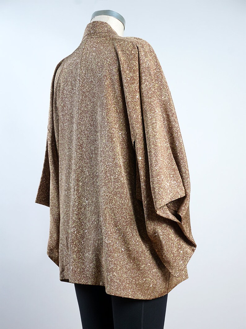 silk kimono haori jacket, brown tea textured print kimono jacket, up-cycled jacket immagine 7