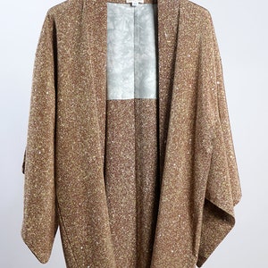 silk kimono haori jacket, brown tea textured print kimono jacket, up-cycled jacket immagine 5