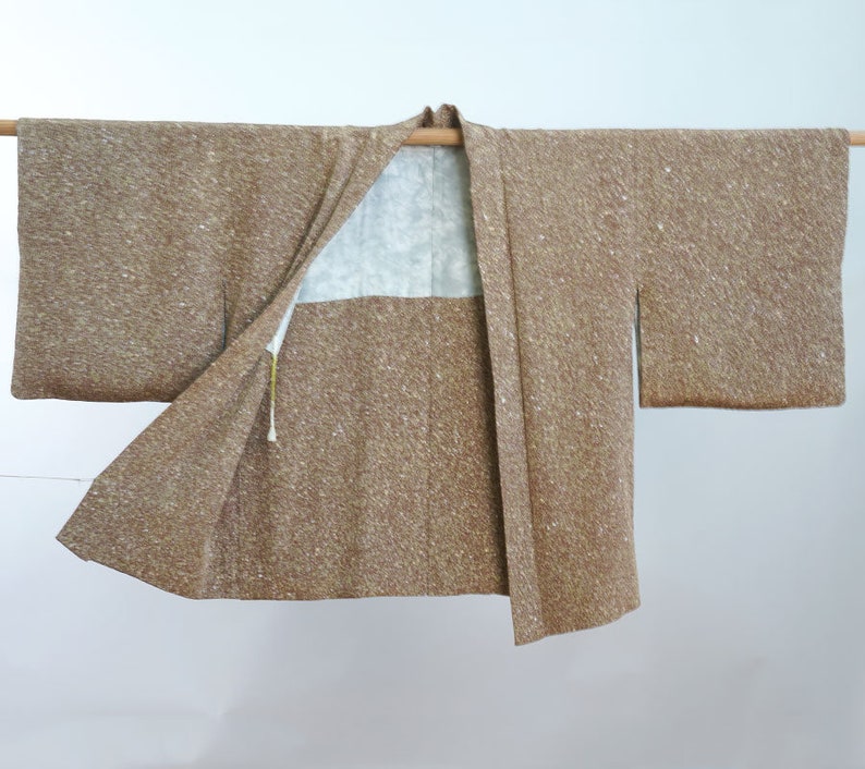 silk kimono haori jacket, brown tea textured print kimono jacket, up-cycled jacket immagine 3