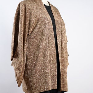 silk kimono haori jacket, brown tea textured print kimono jacket, up-cycled jacket immagine 6