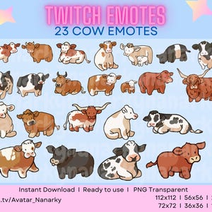 Adorable 23 Cow Emote Set - Cute Farm Animal Emoticons | Kawaii Cow | Adorable Animal Emojis for Twitch & Discord | Instant Download PNG