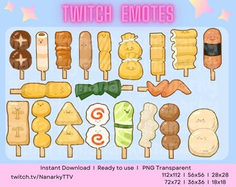 20 emoticones de comida kawaii / Emojis digitales adorables para streamers y gamers / Adorables dibujos de cocina asiática para Discord o Twitch