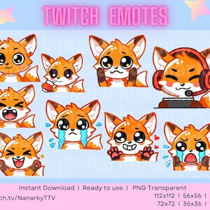 Kawaii Fuchs 9 Emote Paket | Süßer Digital Download | Niedliche Fuchs Emotes für Twitch & Discord | Sofort Download