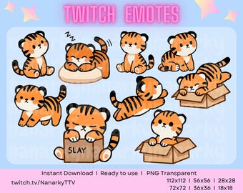 Emotes de tigre kawaii / 9 emoticonos para Twitch y Discord (descarga digital)