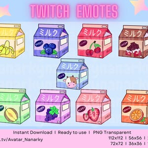 Emote Kawaii de Caixa de Leite com Frutas para Twitch, TikTok, YouTube e Discord - Download Instantâneo Fofo