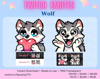 Wolf Emotes 2 Pack for Twitch & Discord | Cute Wolf Streamer Emotes Set | Instant Download for Digital Use