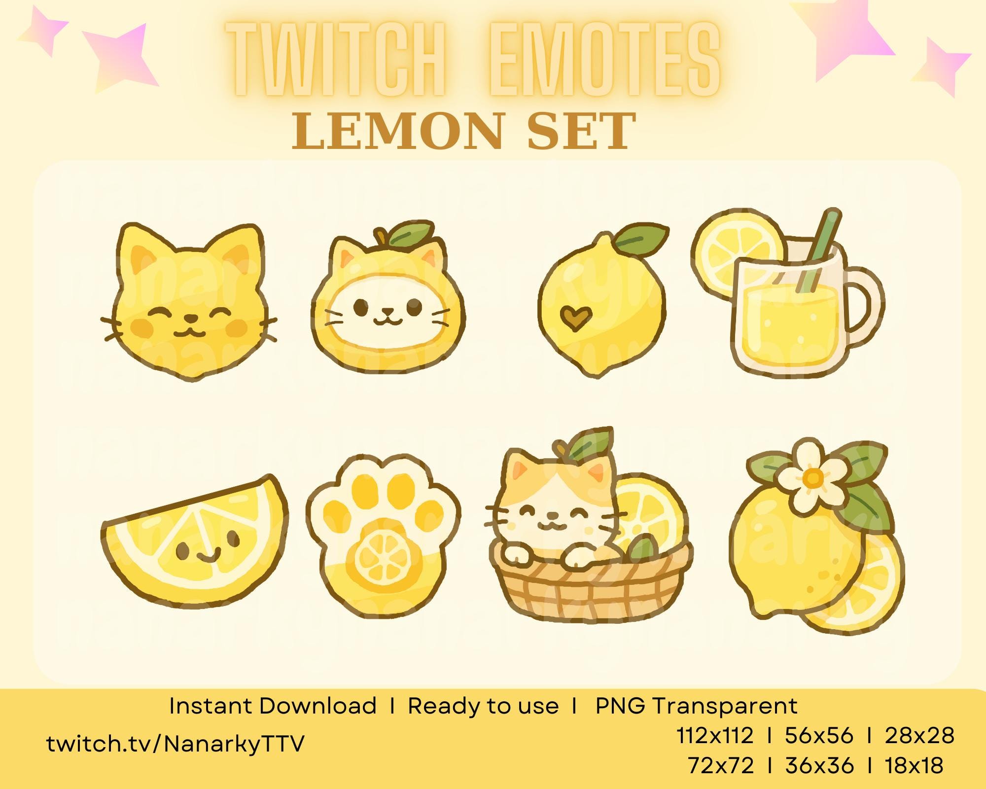Lemon Emotes Kawaii Lemon Cat Emotes Pack โ Twitch, Discord, Youtube (PNG, Instant ...
