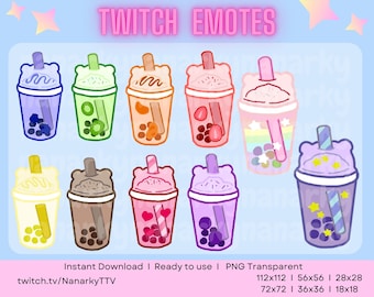 Adorable Boba Tea Emotes and Badges for Twitch, Discord, and More | Cute Bubble Tea Emote Pack - Instant Download PNG