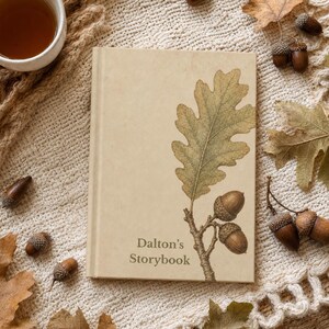 Personalized Oak Leaf Acorn Journal, Vintage Botanical Notebook, Custom Name Diary, Naturalist Nature Lover Gift