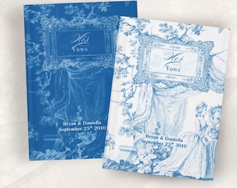 Blue French Toile Wedding Vow Books: Customizable His & Hers Keepsake