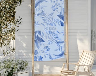 Blue Floral Beach Towel: Soft Cotton Loop - Summer Vacation Accessory