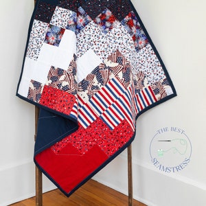 Patriotic Quilt for Firefighter Gift for Him American Flag Wall Art. Modern Textile Wall Hanging for Military, Retirement or Birthday Gift. image 1