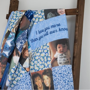 Custom Photo Quilt with Your Pictures. Patchwork Memory Quilt, Personalized Blanket for Adults, Anniversary or 60th Birthday Gifts for Women