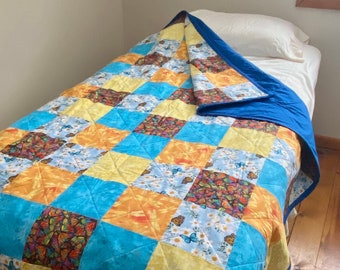 Twin Bed Size Patchwork Quilt with Bright Butterflies for Maximalist Bedroom Large Colorful Throw Blanket