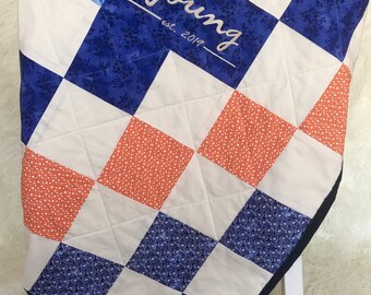 Rustic Wedding Guest Book Quilt, Bridal or Baby Shower. Personalized Guestbook Alternative for Birthdays. You Choose Color and Fabric.
