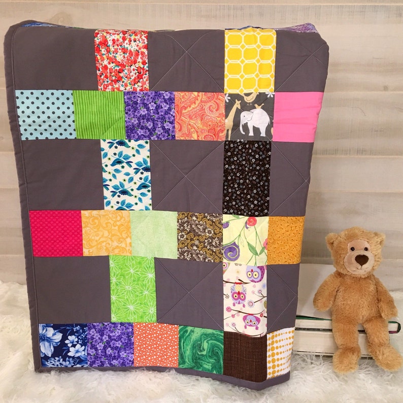 Handmade Quilts Baby Shower Present in Modern Gender Neutral Gray Nursery Bedding