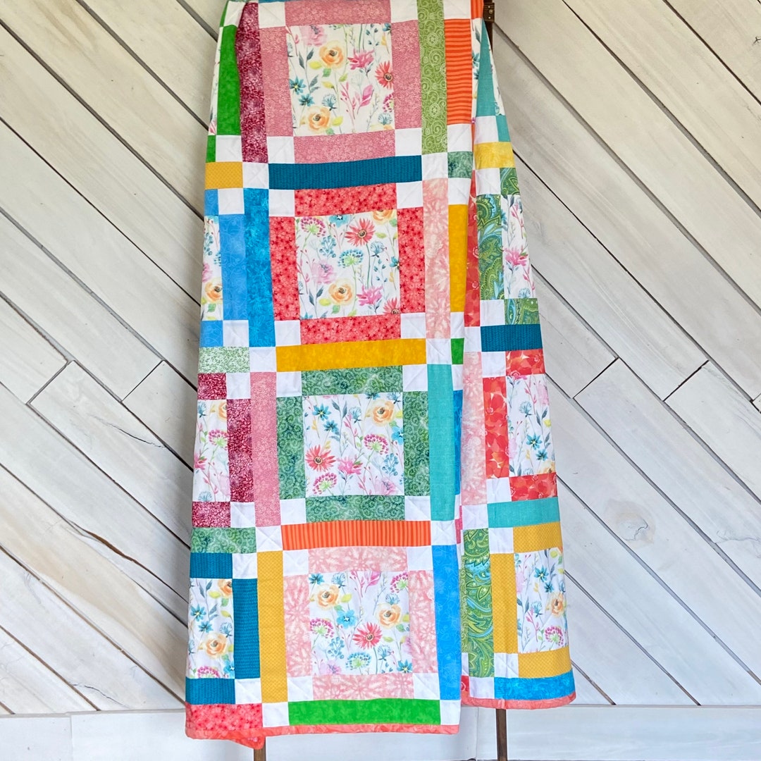 Colorful Floral Patchwork Quilt: Modern Maximalist Woven Throw (60 X78 ...