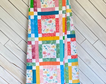 Homemade Quilts In Modern Patchwork with Bright Florals. Maximalist Patchwork Quilt, Woven Throw Blanket, Bed Spreads Twin Size