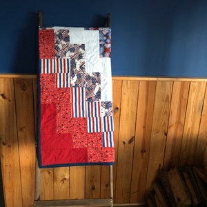 Patriotic Quilt for Firefighter Gift for Him American Flag Wall Art. Modern Textile Wall Hanging for Military, Retirement or Birthday Gift. image 7
