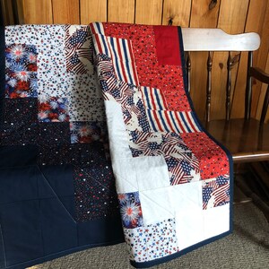 Patriotic Quilt for Firefighter Gift for Him American Flag Wall Art. Modern Textile Wall Hanging for Military, Retirement or Birthday Gift. image 4