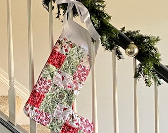 Embroidered Quilted Stocking for Unique Christmas Stocking in Patchwork Style. Personalized Family Stockings with Name for Holiday and Dogs!