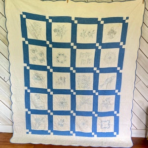 Beautifully Hand Embroidered Vintage Queen Sized Quilts Handmade 120 Years Ago. Antique Patchwork Quilt Hand Made for Cottagecore Decor. image 1