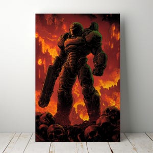 Gaming Poster, Vintage, Doom Poster,  Video Game Illustration for Stylish Game Room Decor, Unique Gift for Any Occasion