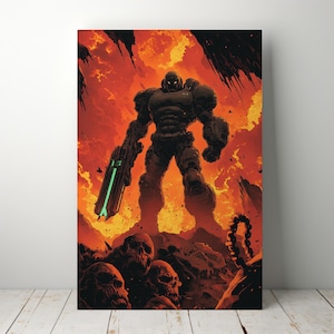 Gaming Poster, Vintage, Doom Poster,  Video Game Illustration for Stylish Game Room Decor, Unique Gift for Any Occasion