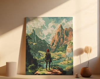 Póster de paisaje de videojuegos: escena de aventura vibrante, decoración para habitación de jugador (descarga digital)