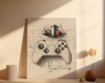 Gaming Controller Blueprint Print – Gamer Room Wall Art (Digital Download)