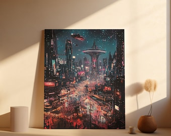 Cyberpunk Cityscape Poster – Vibrant Sci-Fi Gaming Print (Digital Download)