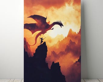 Dragon vs Warrior Print | Fantasy Battle Digital Art (PNG)