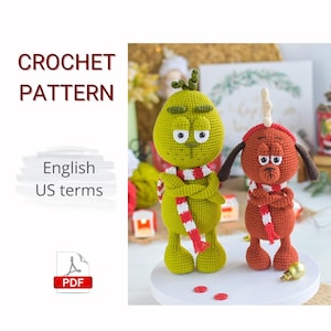 SET 2in1 CROCHET PATTERNS Amigurumi Crochet Patterns / Crochet Christmas thief and his best friend / Crochet green villain / Amigurumi dog