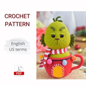 Crochet PATTERN PDF The Christmas thief in a mug / Christmas toy / Crochet Christmas / Christmas pattern / Christmas decor / Green villain