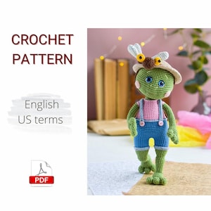 Häkelanleitung PDF Amigurumi Miss Frog/ Tierhäkelanleitung / Frosch gehäkelt / Süßer Häkelfrosch