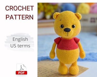 PATRÓN PDF de crochet Lindo Vinnie The pooh / Oso de peluche amarillo amigurumi / Oso de peluche amarillo de crochet / Patrón de oso