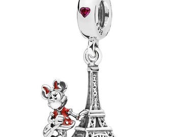 Pandora Solid Silver Minnie Mouse Eiffel Tower Pendant Charm +free pouch