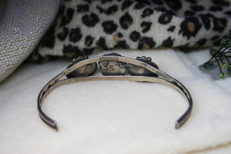 Vintage 1950's Sterling Silver Genuine Turquoise | 3 Stone Cuff Bracelet | Native American Jewelry | Western | Navajo History