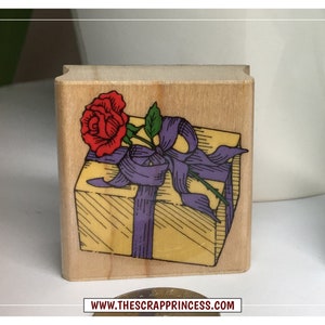 Wrapped With Rose Present Vintage Rubber Stamp 1994 Hero Arts image 2