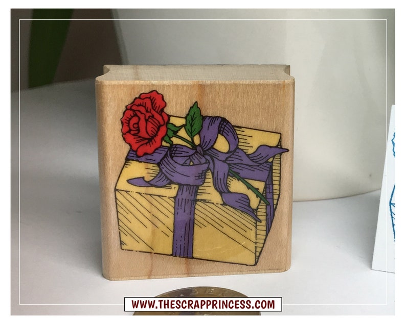 Wrapped With Rose Present Vintage Rubber Stamp 1994 Hero Arts image 2