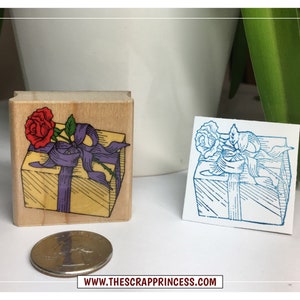 Wrapped With Rose Present Vintage Rubber Stamp 1994 Hero Arts image 1